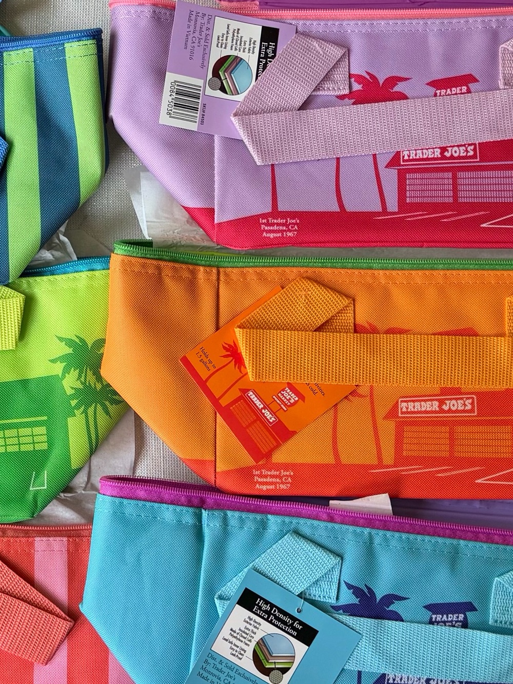 Trader Joe's Pink and Coral Striped Insulated Lunch Tote
